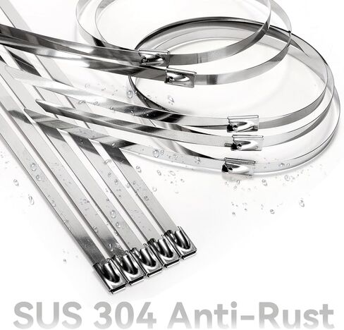 Metal Zip Ties 16 Inch 100PCS 304 Stainless Steel Cable Ties 225lbs Heavy Duty Self-locking Multi-Purpose for Machinery, Vehicles, Exhaust Wrap, Farms, Pipes, Cables, Outdoor Fence in Kuwait