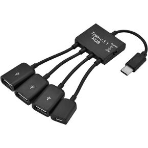 USB Hub Multiport Adapter OTG Function w/USB-C Charging Port，4 in 1 USB，3.1 Type-C Male to USB 2.0 Female 3 Port USB for Smartphone,Laptops,Mouse Keyboards