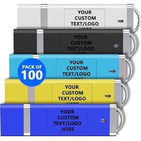 Custom Classic USB Flash Drives 50 Pack, Personalized Logo Bulk - as Corporate Gifts and Promotional Giveaways - 2GB