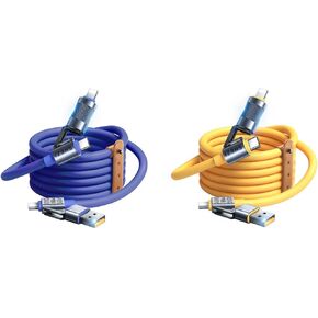 4 in 1 USB C Cable Lightning Cable 100W Yellow +Blue