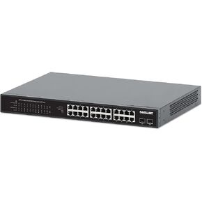 Intellinet 24-Port Unmanaged PoE+ Gigabit Ethernet Switch - 370W Power Budget, 2 x 1Gbps SFP Ports, Rackmount / Desktop, Autosensing Ports, Sturdy Metal – 3 Yr Mfg Warranty - 561891