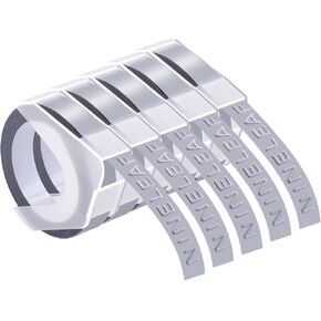 NineLeaf 5 Pack Compatible for Dymo 520101 9mm 3D Embossing Label Maker Tape 3/8'' White on Clear 3D Plastic Labels for Organizer Xpress Pro, MoTEX E101 E404, Office Mate II