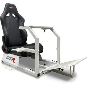 GTR Simulator GTA Model White Frame with Black Adjustable Leatherette Seat Racing Driving Gaming Simulator Cockpit Chair