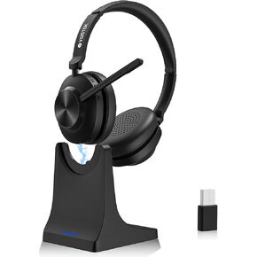 Wireless Headset with Mic, Bluetooth Wireless Headset with Microphone (Noise Cancelling & Mute Button) for Work from Home/Office/Call Center/Zoom/Cell Phones/Computer/Laptop/PC, with Charging Base