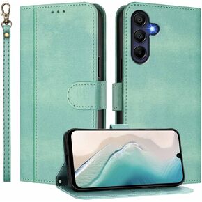 JanCalm for Galaxy A16 5G Phone Case Wallet, Card Holder Cash Slots, Wrist Strap, Minimalist Designed Cover, Premium PU Leather Protective, Stand Flip Cases for Samsung A16 (Mint)