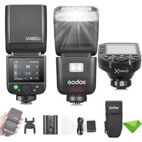 Godox V480 C V480-C TTL Flash for Canon Cameras w/XProII-C Trigger, GN50 1/8000 HSS, 1.7s Recycle Time, 2.4G Wireless, Built-in Modeling Light, Li-ion Battery Touchscreen Speedlight