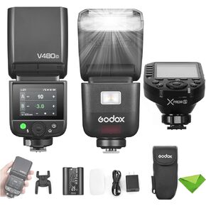 Godox V480 S V480-S TTL Flash for Sony Cameras w/XProII-S Trigger, GN50 1/8000 HSS, 1.7s Recycle Time, 2.4G Wireless, Built-in Modeling Light, 7.2V/2200mAh Li-ion Battery Touchscreen Speedlight