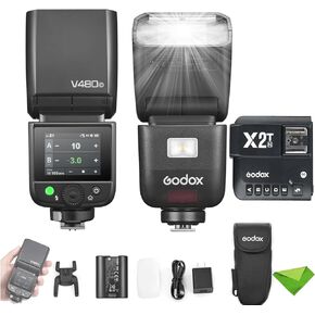 Godox V480 N V480-N TTL Flash for Nikon Cameras w/X2T-N Trigger, GN50 1/8000 HSS,1.7s Recycle Time, 2.4G Wireless, Built-in Modeling Light, 7.2V/2200mAh Li-ion Battery Touchscreen Speedlight