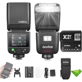 Godox V480 C V480-C TTL Flash for Canon Cameras w/ X2T-C Trigger, GN50 1/8000 HSS, 1.7s Recycle Time, 2.4G Wireless, Built-in Modeling Light, Li-ion Battery Touchscreen Speedlight