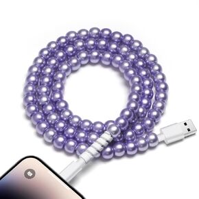 USB A for iPhone Cable, [MFI Certified] Fast Charging Cord Beads Charging Cable 3.3FT for Girls Women for iPhone 14/13 /12/11, for iPad 9th/ 8th Generation-Purple Beaded Charger