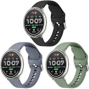 3 Pack Silicone Watch Bands for Amazfit Active 2/Active/GTR Mini/GTS 4 Mini/GTS 4/GTS 3/GTS 2e/GTS 2 Mini/GTS 2/GTS, 20mm Soft Replacement Sport Straps for Amazfit Bip U Pro/Bip 3/3 Pro