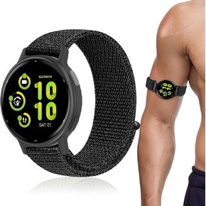 20mm Sport Ankle/Arm Band Compatible with Garmin Vivoactive 6/Vivoactive 5/3/3 Music, Quick Release Soft Nylon Bicep Watch Strap for Venu Sq 2 & Forerunner 165/55/245/645 Music Women Men