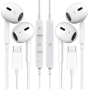 2 Packs USB C Headphones for iPhone 16/15 Phone Earbuds with Microphone & Volume Control HiFi Stereo Type C Earphones for Galaxy S23/S22/S21/S20/Ultra Note 10/20, for Pixel 7/6/6a/5/4,for OnePlus 9 8