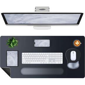 4-in-1 Large Gaming Mouse Pad, Keyboard Wrist Rest Pad & Wrist Support Mousepad Set, Extended Desk Pad Waterproof Desk Mat for Girl Women Home Office Decor Study Game 35.4×15.7 Inches I Soft Pink