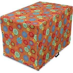 Ambesonne Abstract Geometry Dog Crate Cover, Style Motifs in Squares Rhythmic Arrangement, Easy to Use Pet Kennel Cover for Small Dogs Puppies Kittens, 18 Inch, Blue White in Kuwait