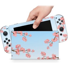 ZOOMHITSKINS Compatible with Switch Skin Cover Blurry Opal Asia Coral Rossy Pink Japan Nature Leave Pink Romantic 3M Vinyl Decal Sticker Wrap, Made in The USA