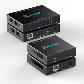 USB 3.0 Extender 330ft 100m 4-Port USB Extender Over Cat5e Cat6 RJ45 LAN Extension POE 5V Low-Power Consumption USB Extender Ethernet Work Sync Windows MacOS Android Linux No Driver