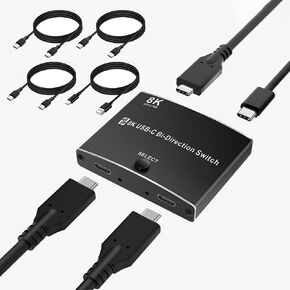 Switch USB C ، 8K@60Hz USB C Switcher 2 Computers يدعم 4K@120Hz 40GBPS PD 100W شحن ، مفتاح Thunderbolt ثنائي الاتجاه متوافق مع شاشات الكمبيوتر المحمولة محطات MacBook