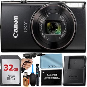 Canon PowerShot IXY 650 (ELPH 360) HS Digital Camera (Black) + 32GB Memory Card + Grip Tripod + Accessory Bundle (Renewed)