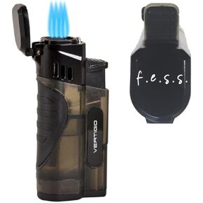 Stinger Quad Torch Lighter with Built-in Punch Cutter – Wind-Resistant, Refillable Butane Lighter for Cigars and More by Lotus Vertigo (Clear)