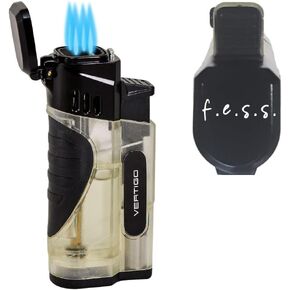 Stinger Quad Torch Lighter with Built-in Punch Cutter – Wind-Resistant, Refillable Butane Lighter for Cigars and More by Lotus Vertigo (Clear) in Saudi Arabia