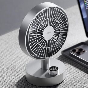 Desk Fan, 18dB Ultra-Quiet, 6.6-inch Small Fan with 10-Speed, 160° Oscillating, 7hrs Battery Life, USB-C Rechargeable, Digital Display, Small Desk Fan for Bedroom, Dorm, Office - Silver