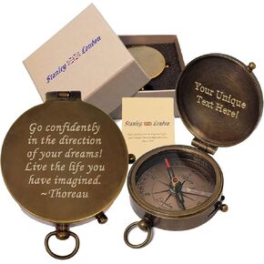 Stanley London Engraved Compass Personalized | Brass Pocket Compass Gifts for Men, Him, Son, Husband, Grandson, Boys | Engravable Antique Gift Compasses for Graduation, Baptism, Confirmation