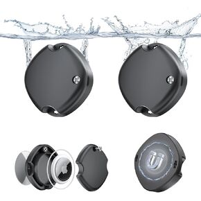 4 Pack Strong Magnetic Air tag Holder,Waterproof Air tag Keychain,Discreet Universal Shatterproof Mount for Apple Air Tag Case with Anti-Theft Screws and 3M Adhesive Sticker for Car,Truck,Trailer&Skis