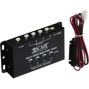 Absolute USA VD-407 1 in 4 Out Car Signal Amplifier Video Booster with One Inputs/Four Outputs Amplifies Video Signal to Maintain Picture Quality in Multi-Monitor Systems