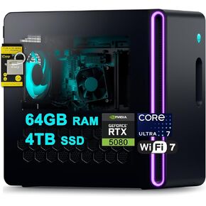 DELL Alienware Aurora ACT1250 Gaming Desktop Intel 20-core Ultra 7 Series 2 265F (Up to 13 Tops) 64GB RAM 8TB SSD GeForce RTX 5080 16GB GDDR7 Wi-Fi7 1000W PSU for Gaming AI PC Win11 ICP Hub/AI PC