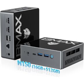 Bmax Mini PC N150 16GB DDR4 512GB SSD, Mini Desktop Computer, Pc Mini Computer, Micro Pc Computer, Support 4K Dual HDMI/USB3/WiFi5/BT5 for Business/Home/Office