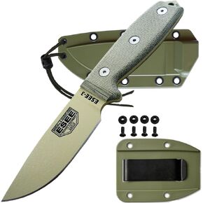 ESEE Knives Model 3 Plain Edge Desert Tan Blade, Green Canvas Micarta Handles RC-3
