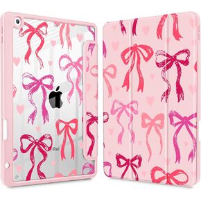 قد تشن للجيل التاسع من iPad مع حامل القلم الرصاص ، و iPad 8/7 Gen Case 10.2 بوصة ، [Penceil Holder] Trifold Stand Wake/Sleep Comple TPU Cover Cover ، Blue Bows