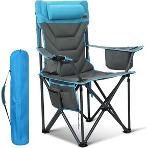 Oversized High-Back Camping Chairs with Pillow, Dual Cup Holders & Cooler Bag - Heavy Duty Foldable Outdoor Chair for Adults, Picnic, Fishing, Backyard, Sports （BlackGrey）