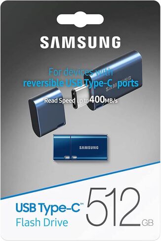 محرك أقراص فلاش Samsung Type-C USB ، 512 جيجابايت ، ملفات 4 جيجابايت في 11 ثانية مع ما يصل إلى 400 ميجابايت/ثانية 3.13 سرعات قراءة ، متوافقة مع USB 3.0/2.0 ، مقاومة للماء ، 2024 ، الأزرق ، MUF-512DA/صباح in Kuwait