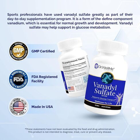 Dr.WellMe Nutrition Vanadyl Sulfate Supplement 10 mg, Maintains Healthy Blood Sugar Level, 100 Tablets in Saudi Arabia