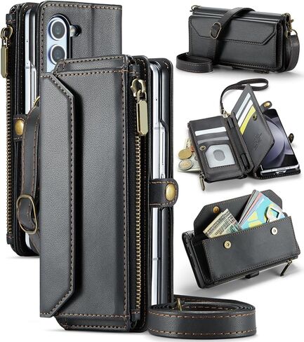 Asuwish Phone Case for Samsung Galaxy Z Fold 5 5G 2023 Zipper Wallet Cover with S Pen and Leather Flip RFID Blocking Credit Cash Card Holder Cell Accessories ZFold5 Z5 G Fold5 5Z Women Girls Rose Gold in Saudi Arabia
