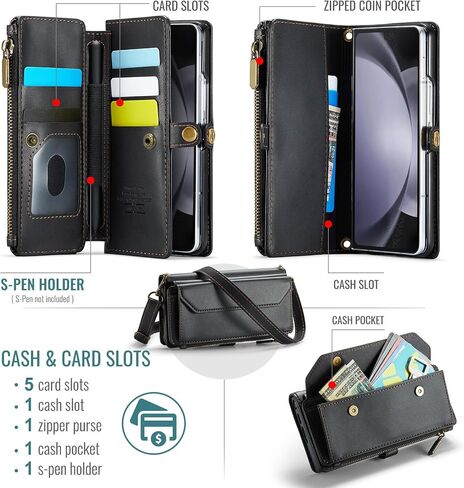 Asuwish Phone Case for Samsung Galaxy Z Fold 5 5G 2023 Zipper Wallet Cover with S Pen and Leather Flip RFID Blocking Credit Cash Card Holder Cell Accessories ZFold5 Z5 G Fold5 5Z Women Girls Rose Gold in Saudi Arabia