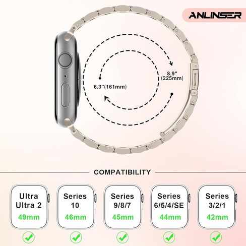 نطاقات Anlinser متوافقة مع Apple Watch Band 42mm 41mm 40mm 38mm ، حزام المعادن الفولاذ المقاوم للصدأ النحيف لسلسلة Iwatch 10 9 8 7 6 5 4 3 2 1 SE (Rose Gold) in Kuwait