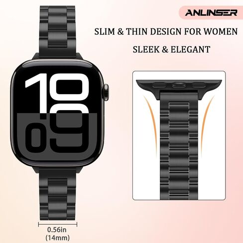 نطاقات Anlinser متوافقة مع Apple Watch Band 42mm 41mm 40mm 38mm ، حزام المعادن الفولاذ المقاوم للصدأ النحيف لسلسلة Iwatch 10 9 8 7 6 5 4 3 2 1 SE (Rose Gold) in Kuwait