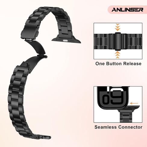 نطاقات Anlinser متوافقة مع Apple Watch Band 42mm 41mm 40mm 38mm ، حزام المعادن الفولاذ المقاوم للصدأ النحيف لسلسلة Iwatch 10 9 8 7 6 5 4 3 2 1 SE (Rose Gold) in Kuwait