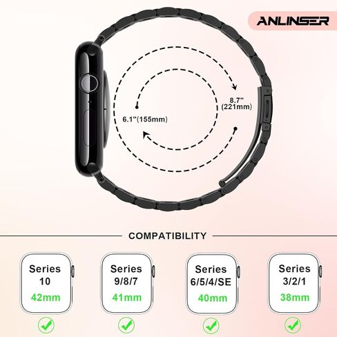 نطاقات Anlinser متوافقة مع Apple Watch Band 42mm 41mm 40mm 38mm ، حزام المعادن الفولاذ المقاوم للصدأ النحيف لسلسلة Iwatch 10 9 8 7 6 5 4 3 2 1 SE (Rose Gold) in Kuwait