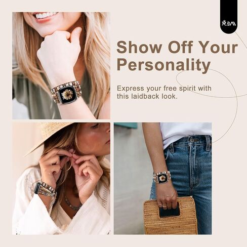 JR.DM Boho Beaded Band Women for Fitbit Versa 4/Versa 3/Sense 2/Sense Bands Natural Stone Bracelet Adjustable Handmade Braided Strap Smartwatch Replacement Wristband in Saudi Arabia