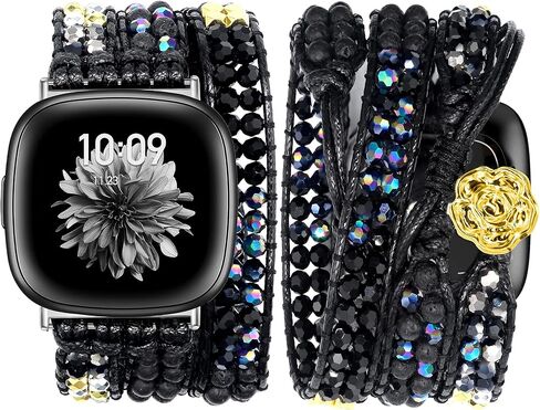 JR.DM Boho Beaded Band Women for Fitbit Versa 4/Versa 3/Sense 2/Sense Bands Natural Stone Bracelet Adjustable Handmade Braided Strap Smartwatch Replacement Wristband in Saudi Arabia