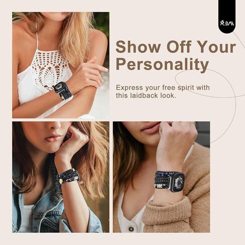 JR.DM Boho Beaded Band Women for Fitbit Versa 4/Versa 3/Sense 2/Sense Bands Natural Stone Bracelet Adjustable Handmade Braided Strap Smartwatch Replacement Wristband in Saudi Arabia