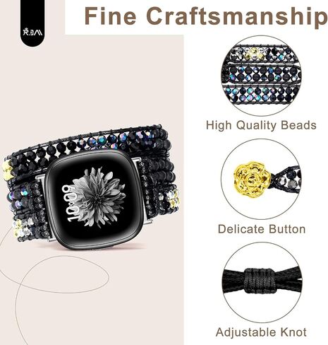 JR.DM Boho Beaded Band Women for Fitbit Versa 4/Versa 3/Sense 2/Sense Bands Natural Stone Bracelet Adjustable Handmade Braided Strap Smartwatch Replacement Wristband in Saudi Arabia