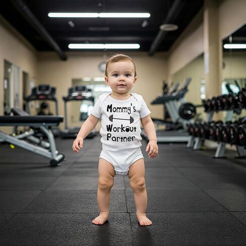 Reaxion Handmade Funny Baby Boy Girl Mommy's or Daddy's Workout Partner Bodysuits Clothes in Saudi Arabia