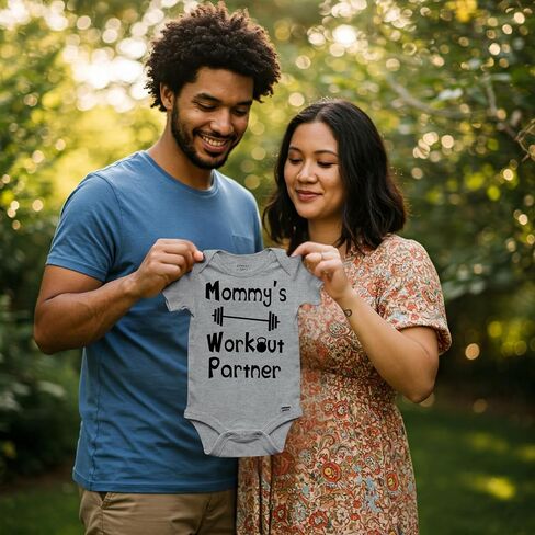 Reaxion Handmade Funny Baby Boy Girl Mommy's or Daddy's Workout Partner Bodysuits Clothes in Saudi Arabia