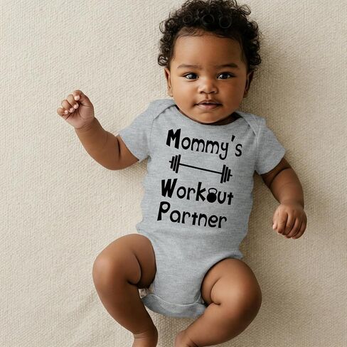 Reaxion Handmade Funny Baby Boy Girl Mommy's or Daddy's Workout Partner Bodysuits Clothes in Saudi Arabia