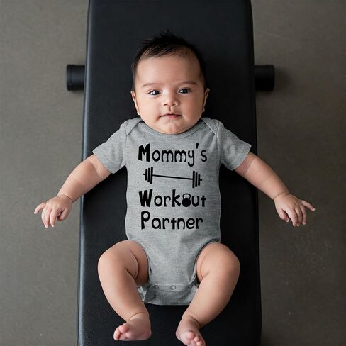 Reaxion Handmade Funny Baby Boy Girl Mommy's or Daddy's Workout Partner Bodysuits Clothes in Saudi Arabia